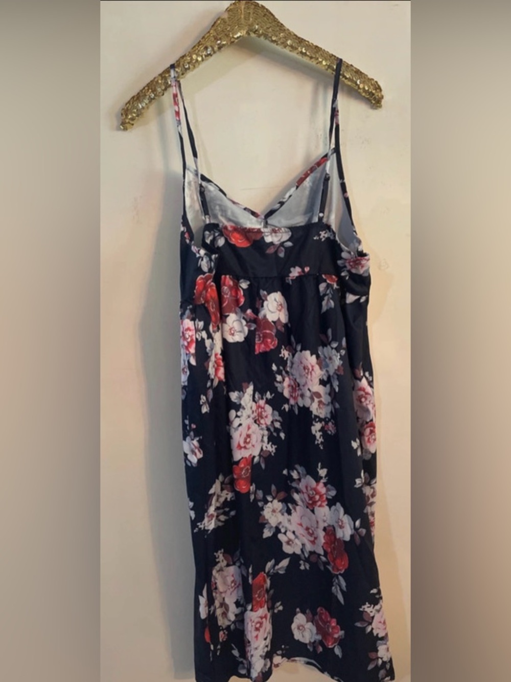Floral Spaghetti Strap A-Line Dress in Black and Pink - Picture 7 of 10